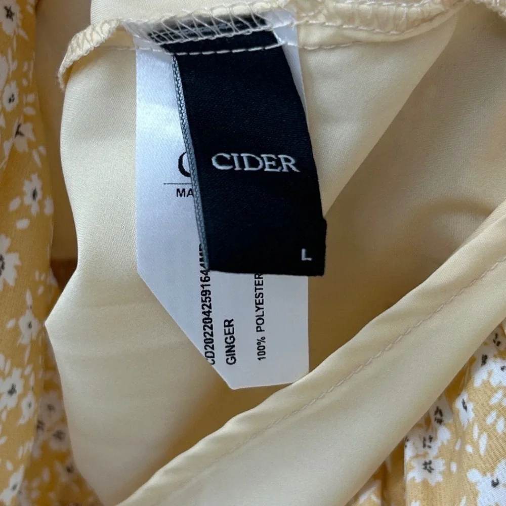 Cider Women Ginger Yellow Floral Mini Dress Tie Strap Ruffle Hem Size L